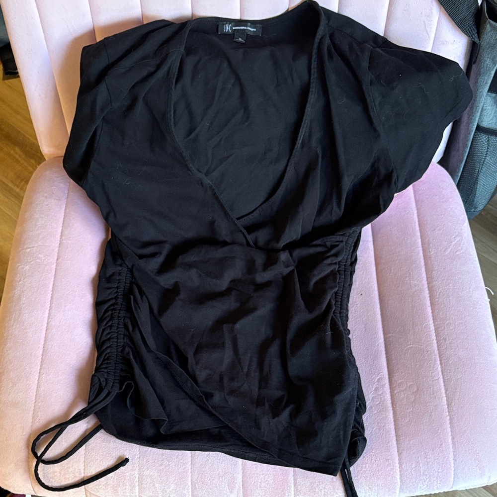 INC International Concepts Black Ruched Bodysuit